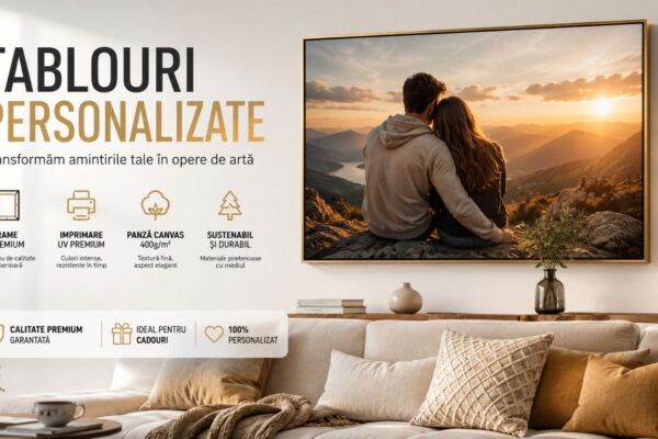 Tablou personalizat cu cuplu la apus în munți